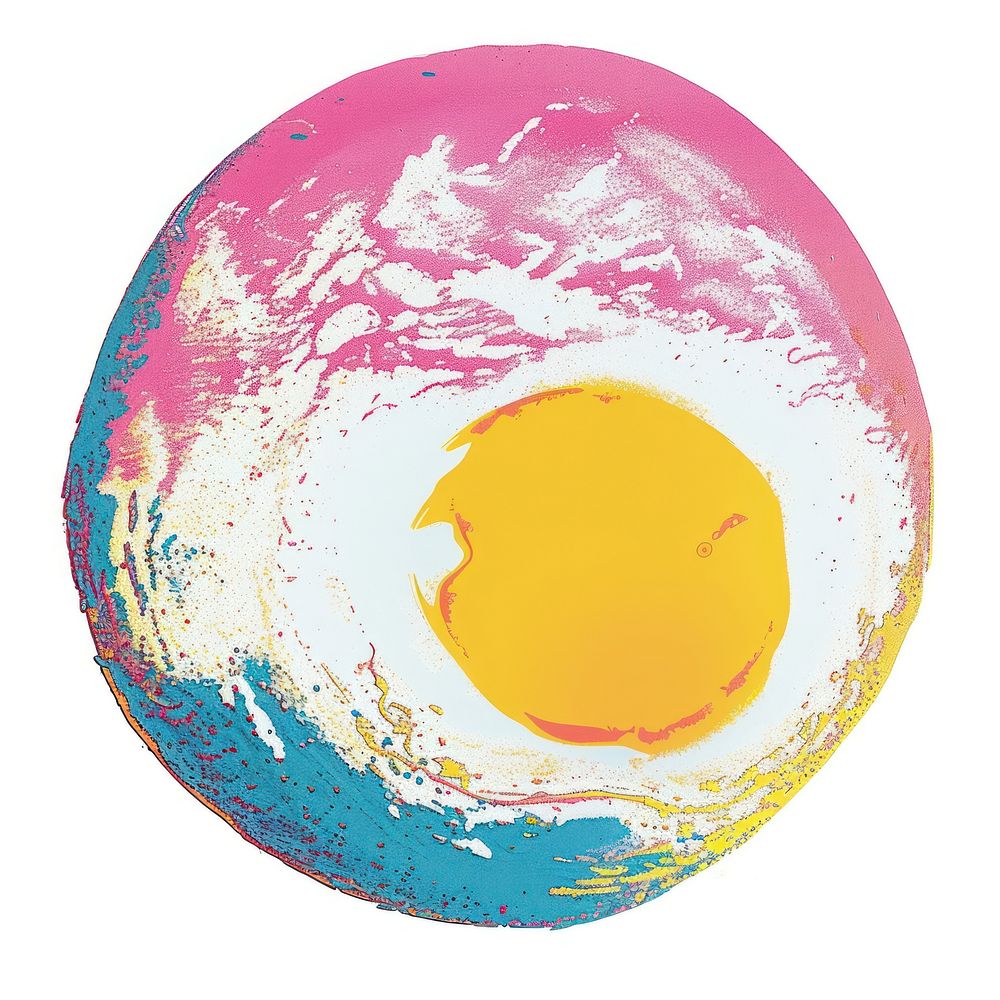 Fried egg Risograph style planet space white background.