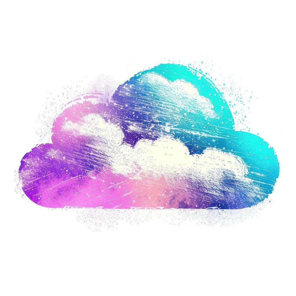 Cloud app icon Risograph style purple cloud white background.
