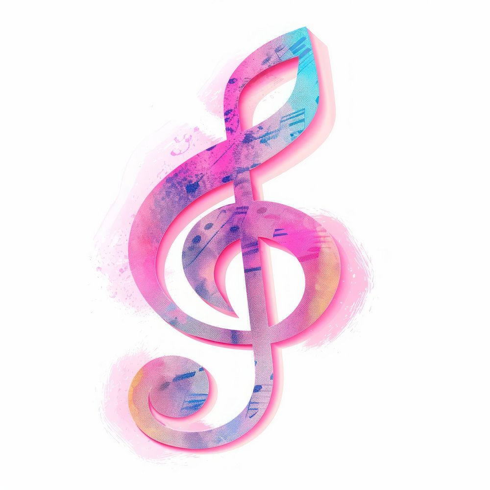 Musical notes icon Risograph style text white background creativity.