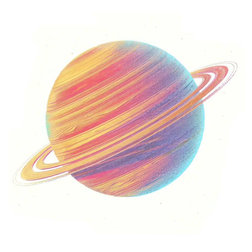 Saturn planet Risograph style space white background astronomy.