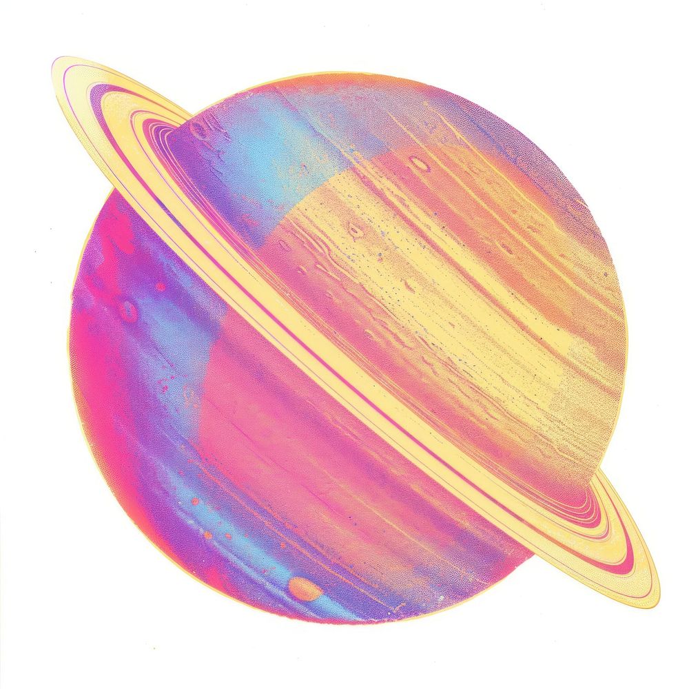 Saturn planet Risograph style space white background creativity.