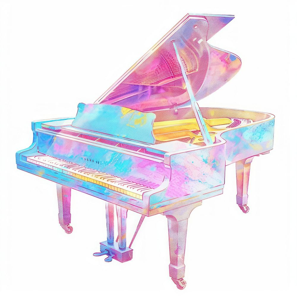 Piano Risograph style keyboard white background harpsichord.