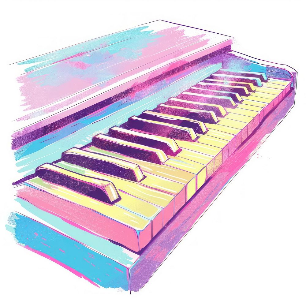 Piano Risograph style keyboard purple white background.