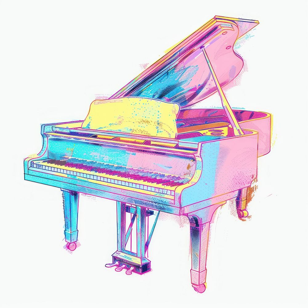 Piano Risograph style keyboard harpsichord creativity.