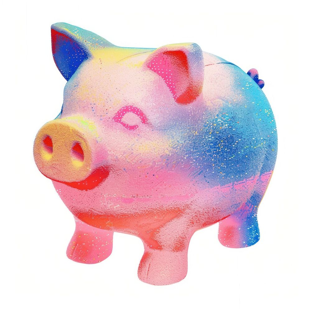Piggy bank Risograph style mammal white background representation.