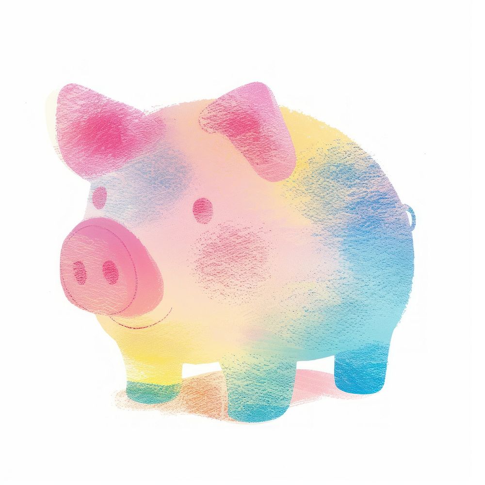 Piggy bank Risograph style white background investment creativity.