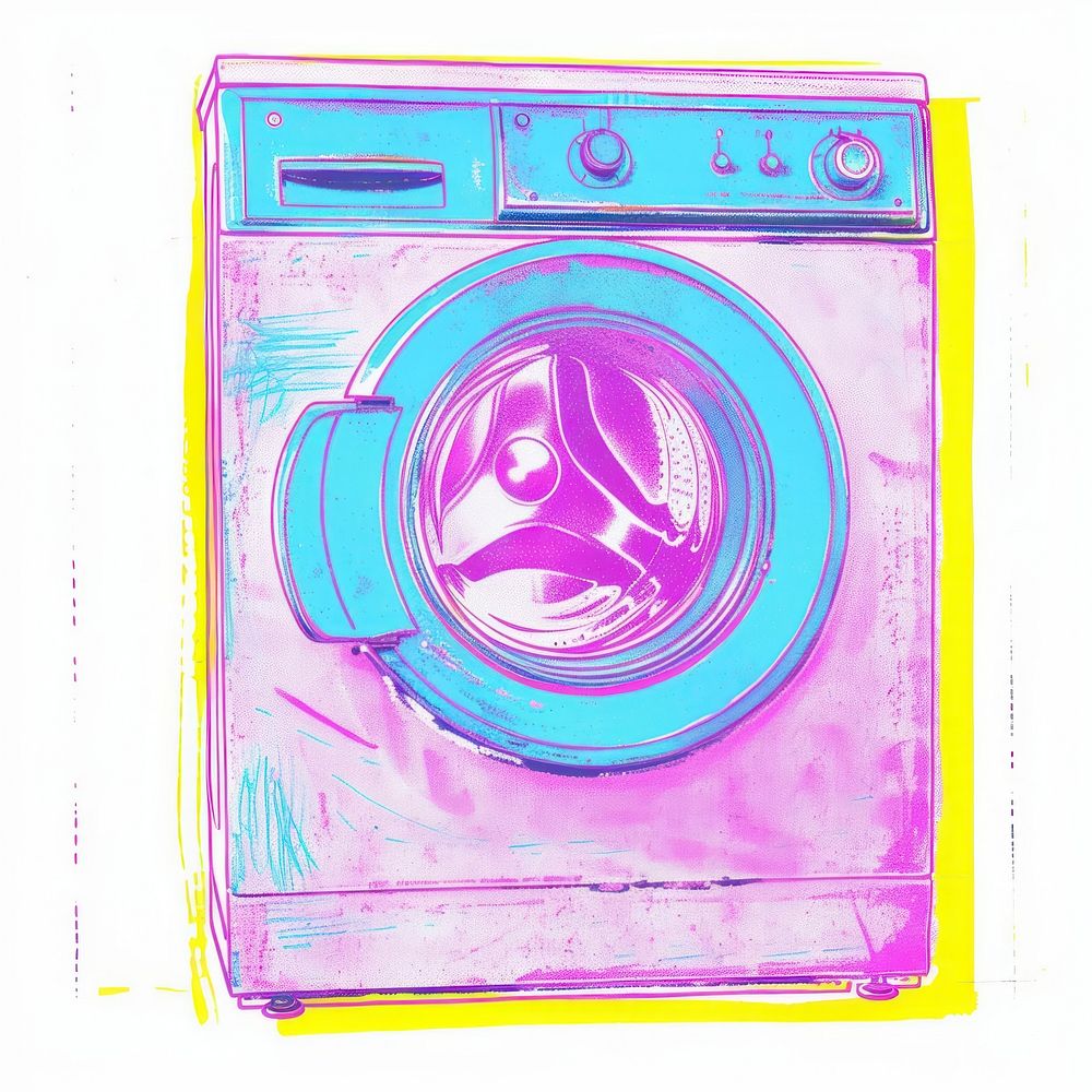 Washing machine Risograph style appliance purple dryer.