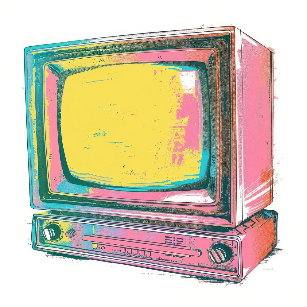 Television Risograph style white background electronics technology.