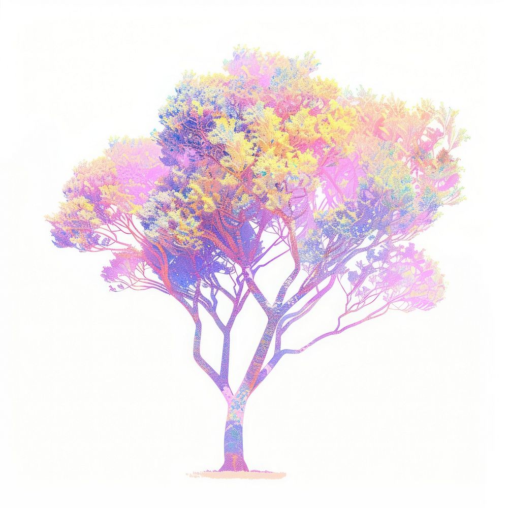 Tree Risograph style drawing purple sketch.