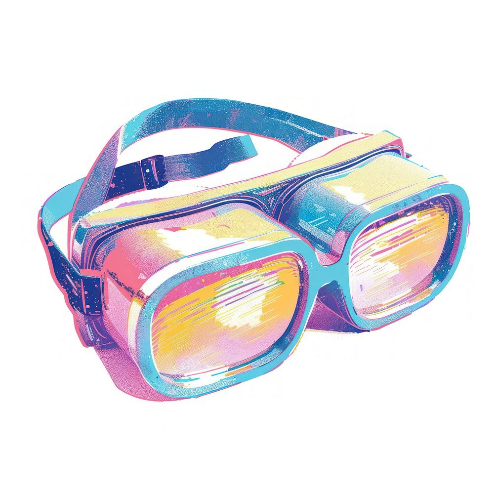 VR glasses Risograph style white background accessories sunglasses.