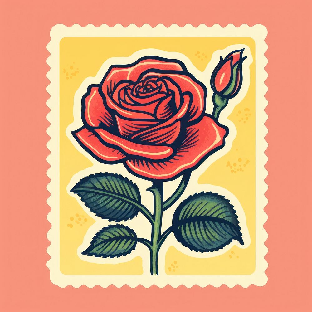 Rose Risograph style flower plant inflorescence.