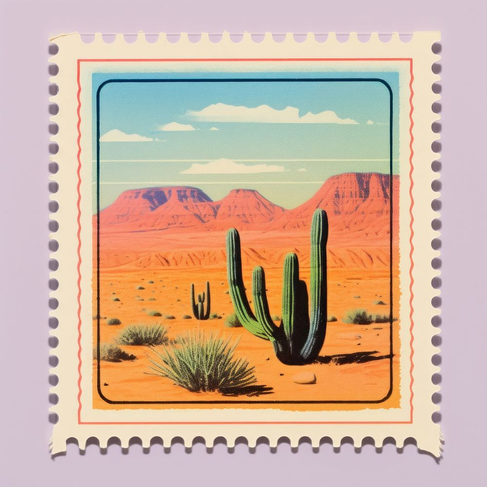 Desert Risograph style desert postage stamp blackboard.