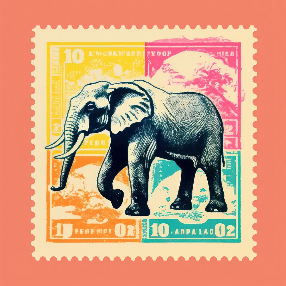 Elephant Risograph style wildlife animal mammal.