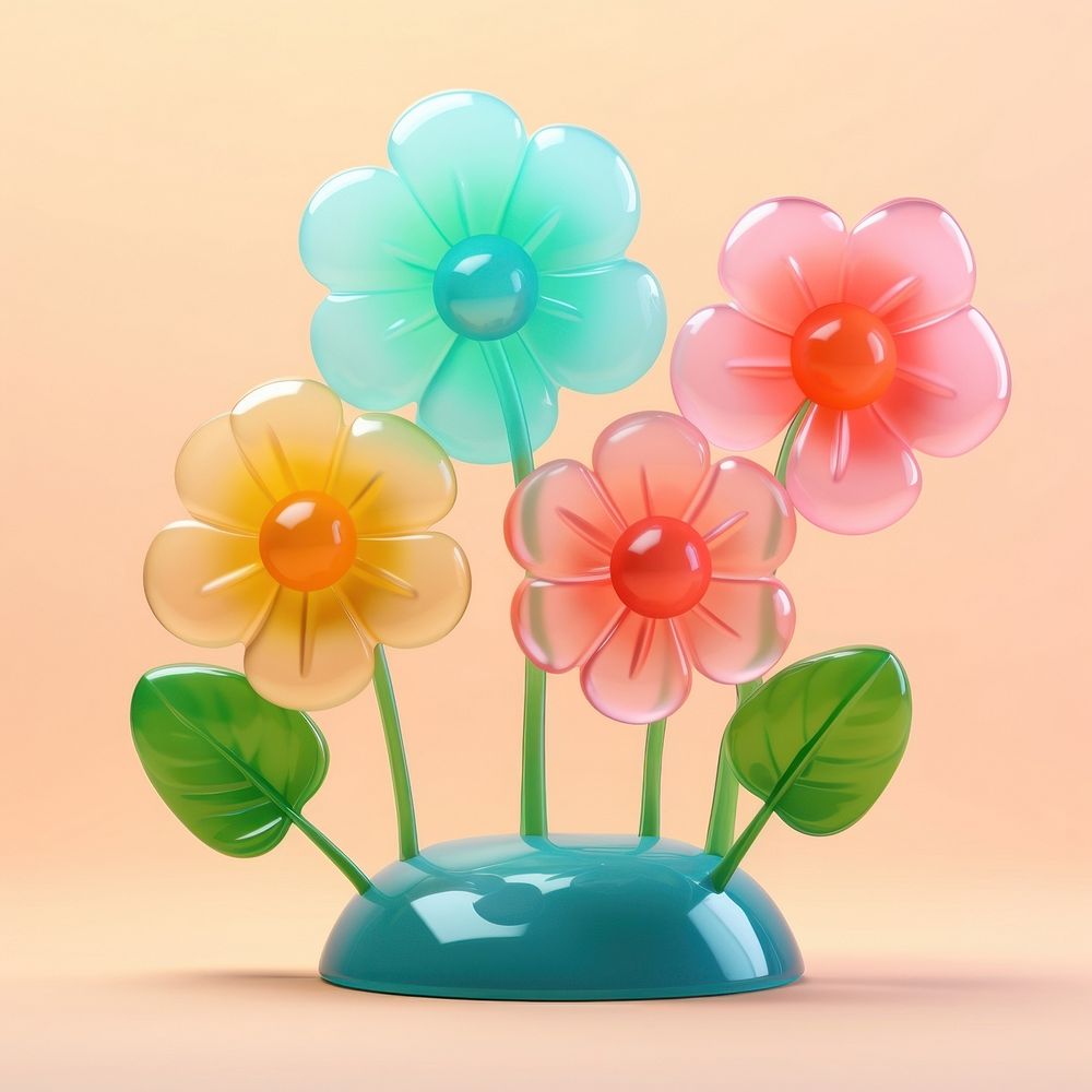 3d jelly colorful flowers plant green inflorescence.