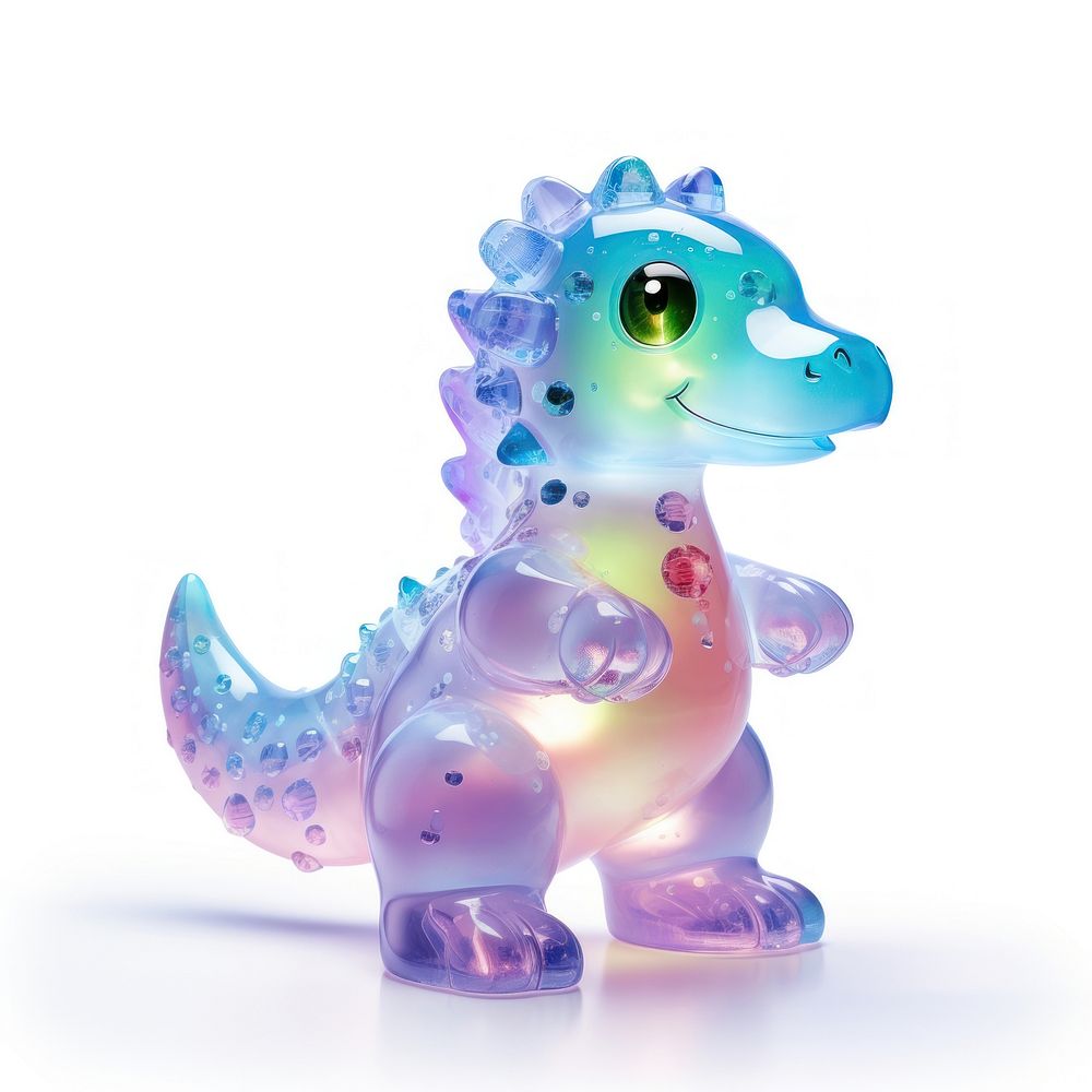 3d jelly glitter dinosaur figurine toy representation.