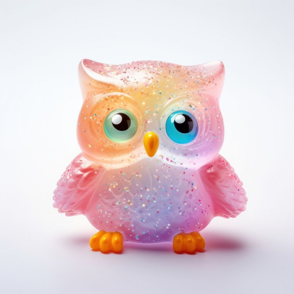 3d jelly glitter owl animal toy representation.