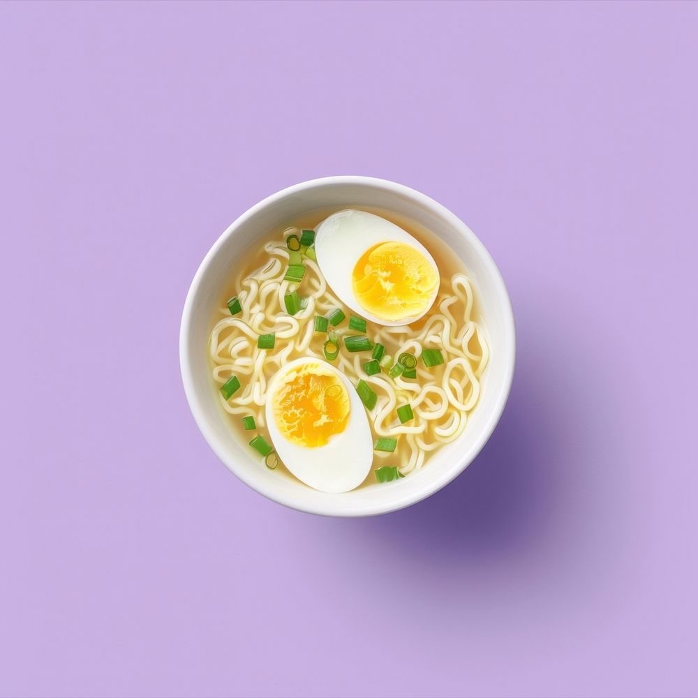 Bowl of noodle soup egg vegetable.