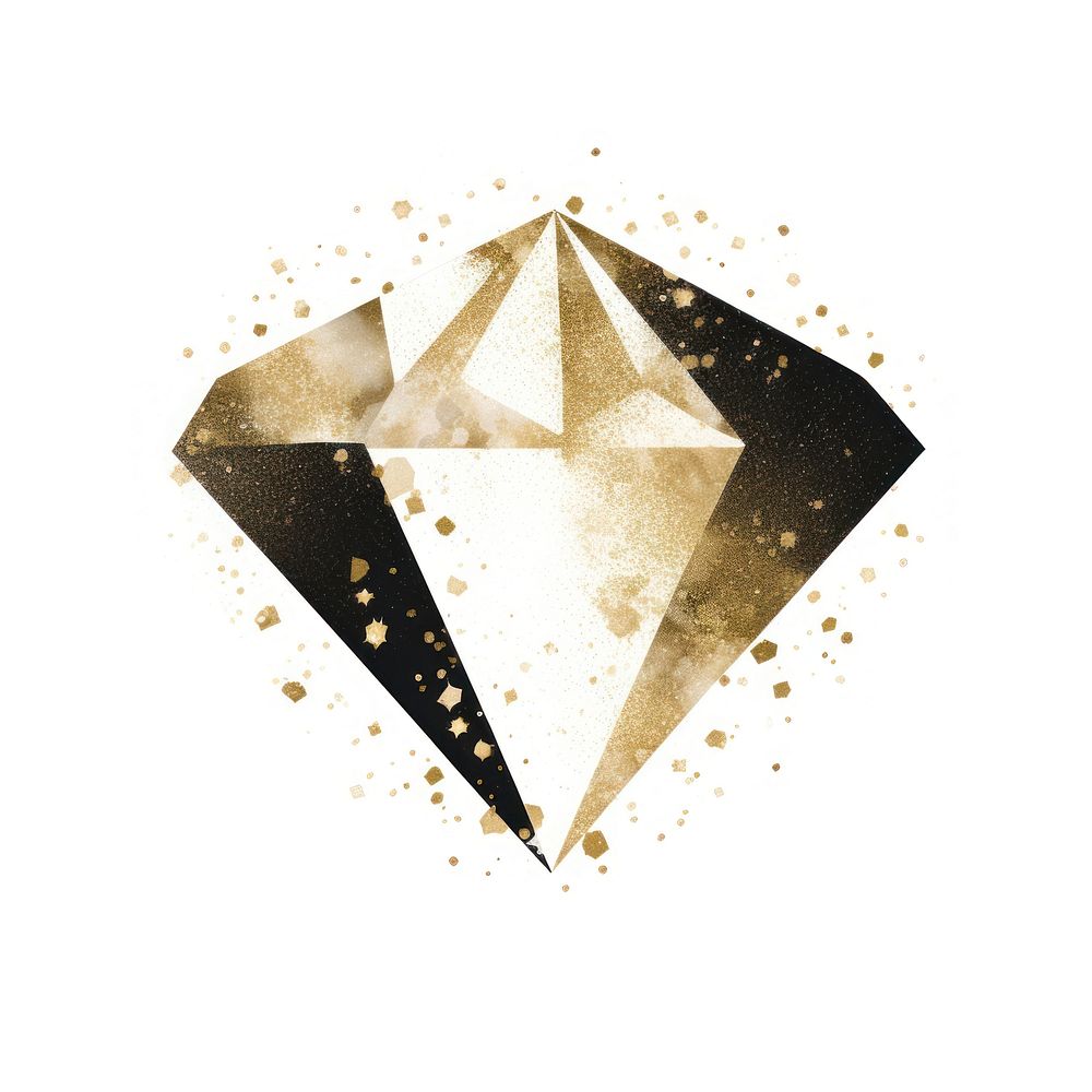 Gold diamond icon jewelry shape white background.