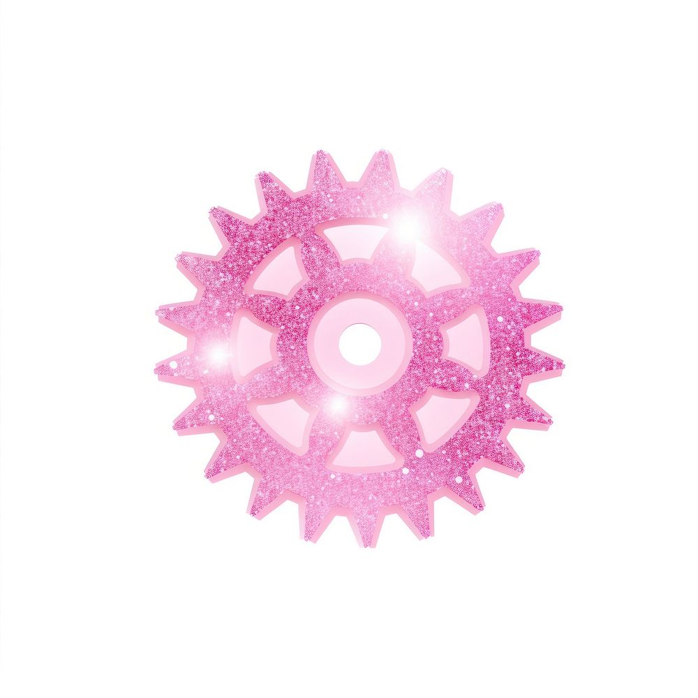 Pink Gear icon gear shape white background.