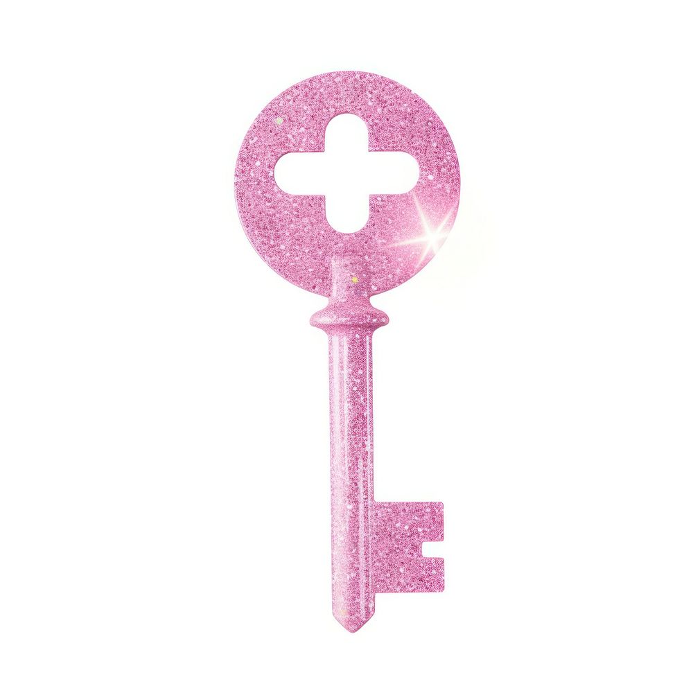 Pink Sol key icon symbol shape white background.