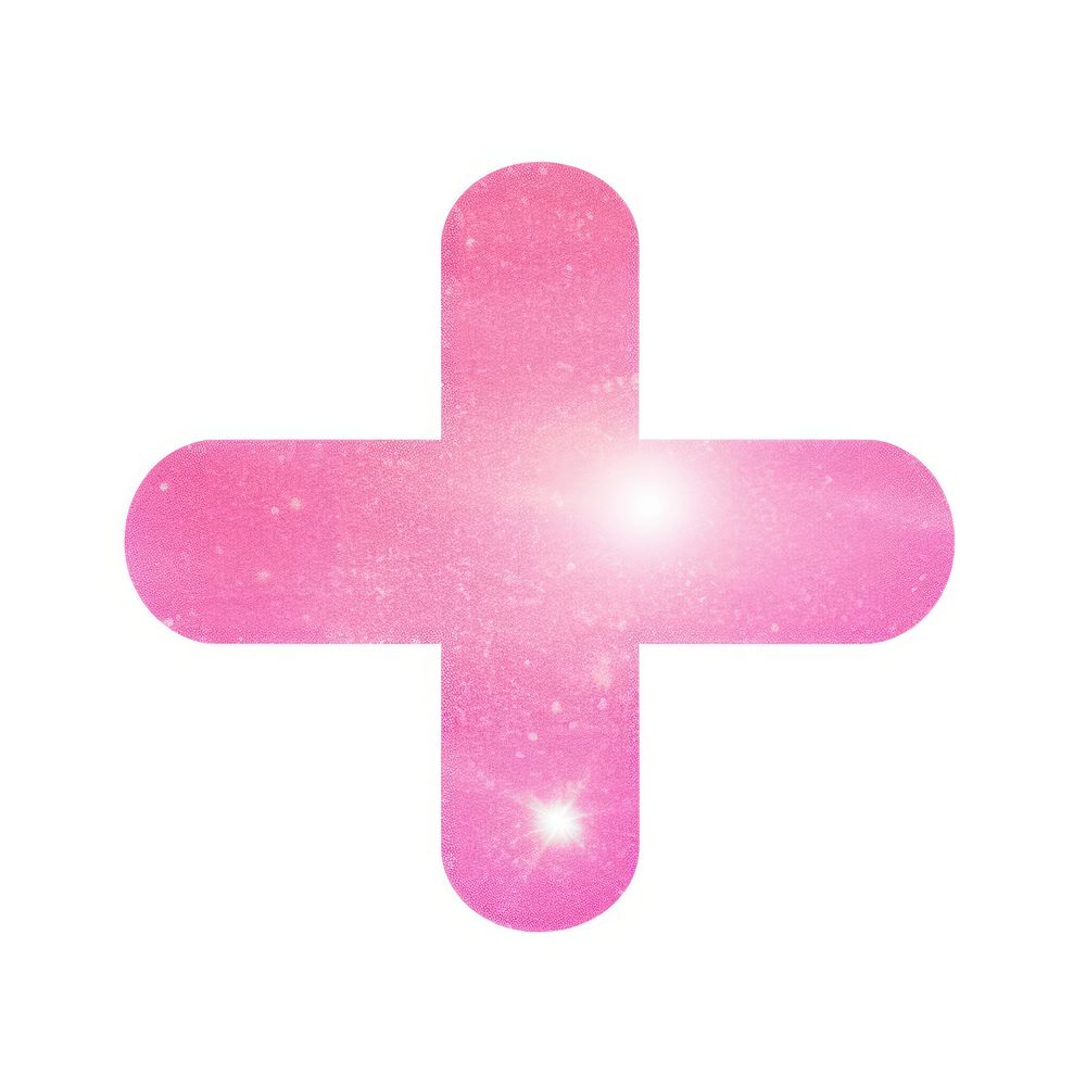 Pink Plus icon symbol white background illuminated.