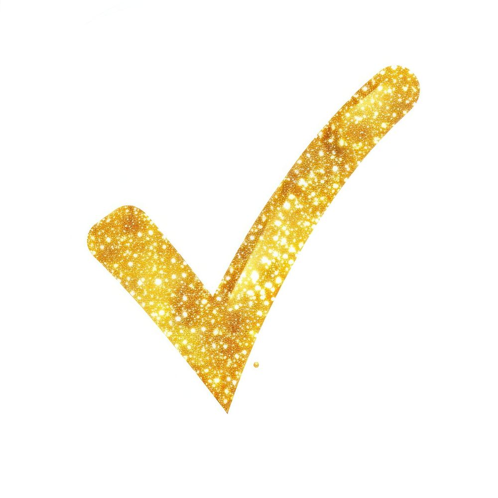 Check mark icon glitter yellow gold.