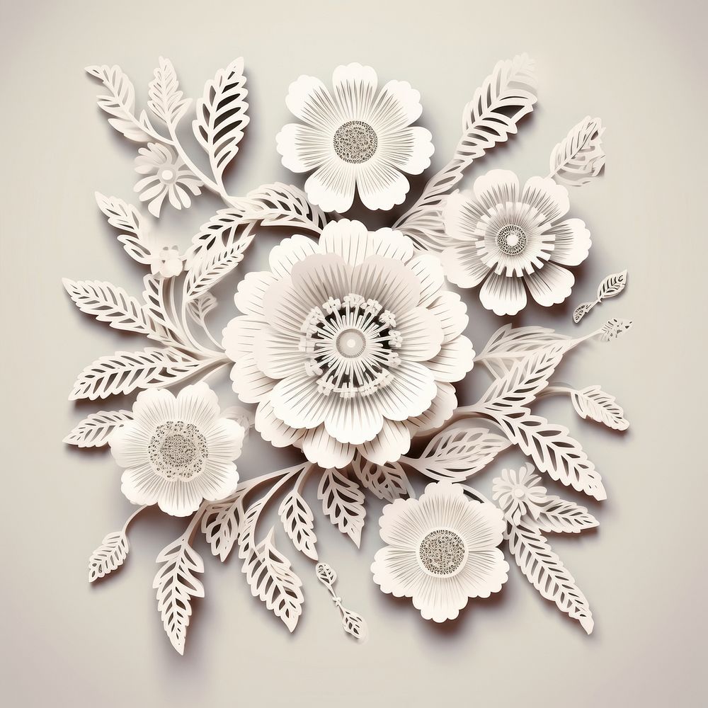 Cut paper flower frame craft white art.