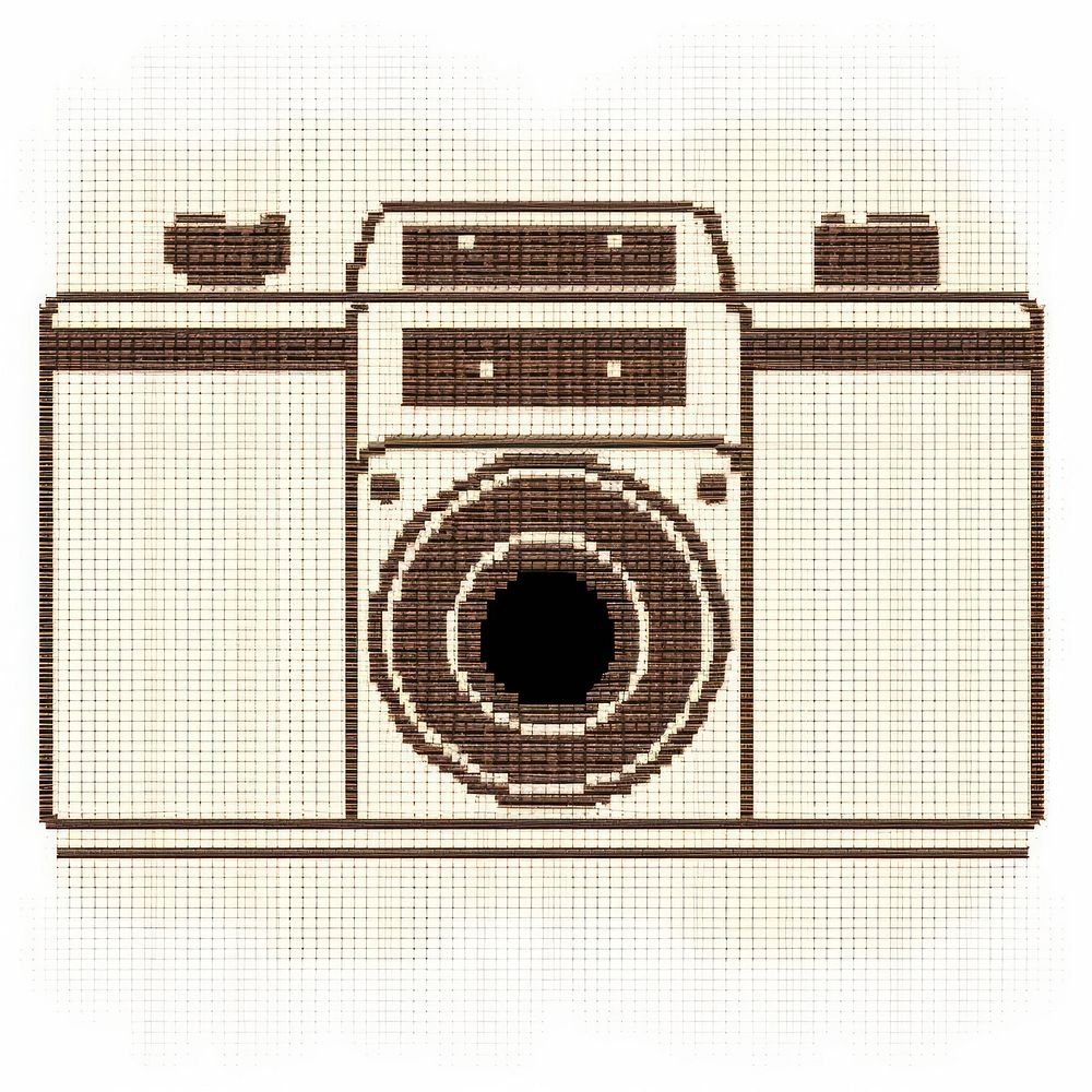 Cross stitch camera white background photographing electronics.