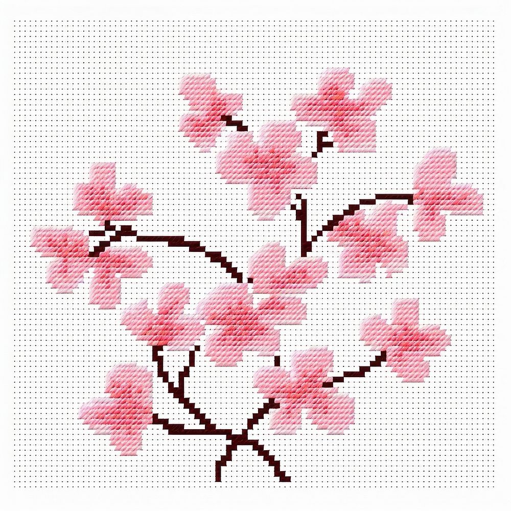 Cross stitch cherry blossom embroidery needlework pattern.