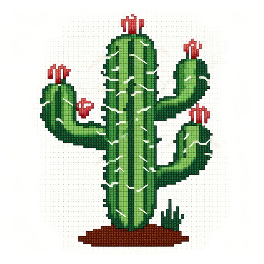 Cross stitch cactus embroidery needlework textile.