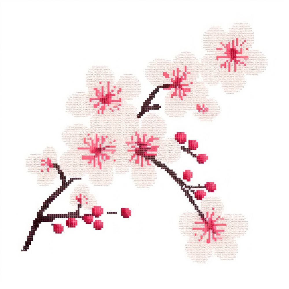 Cross stitch cherry blossom flower plant white.