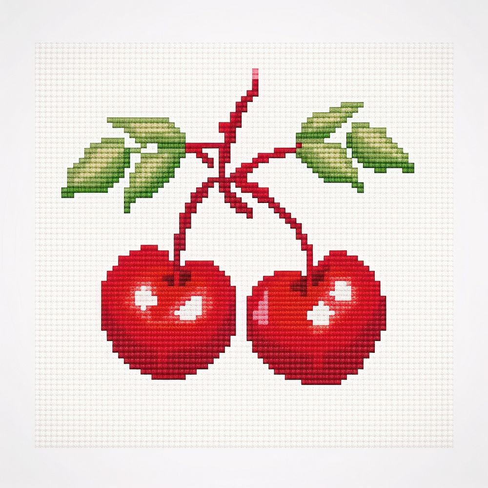 Cross stitch cherry embroidery needlework fruit.