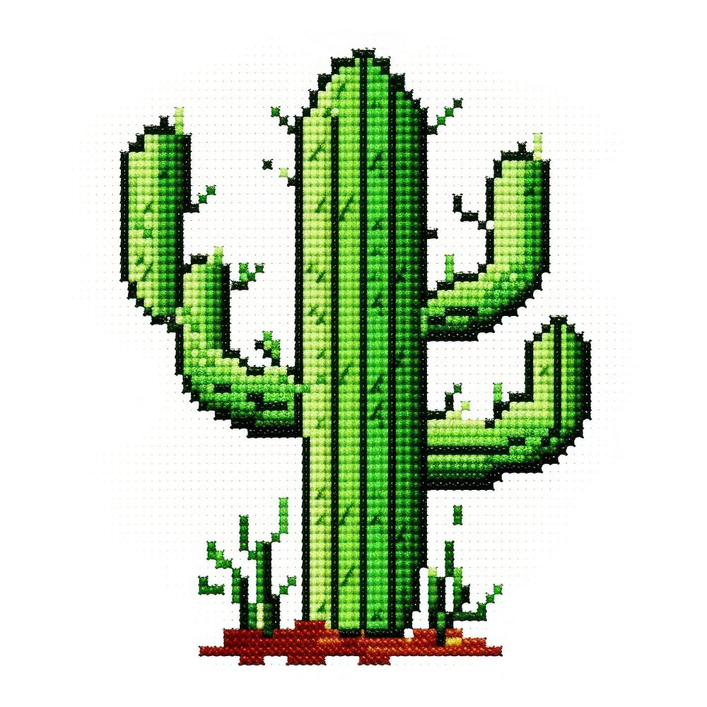Cross stitch cactus plant white background cross-stitch.
