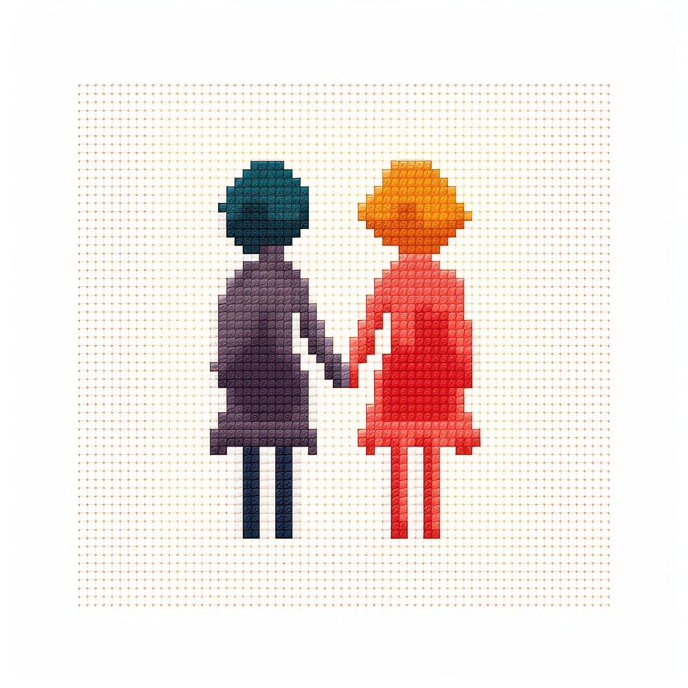 Cross stitch couple hand white background togetherness.