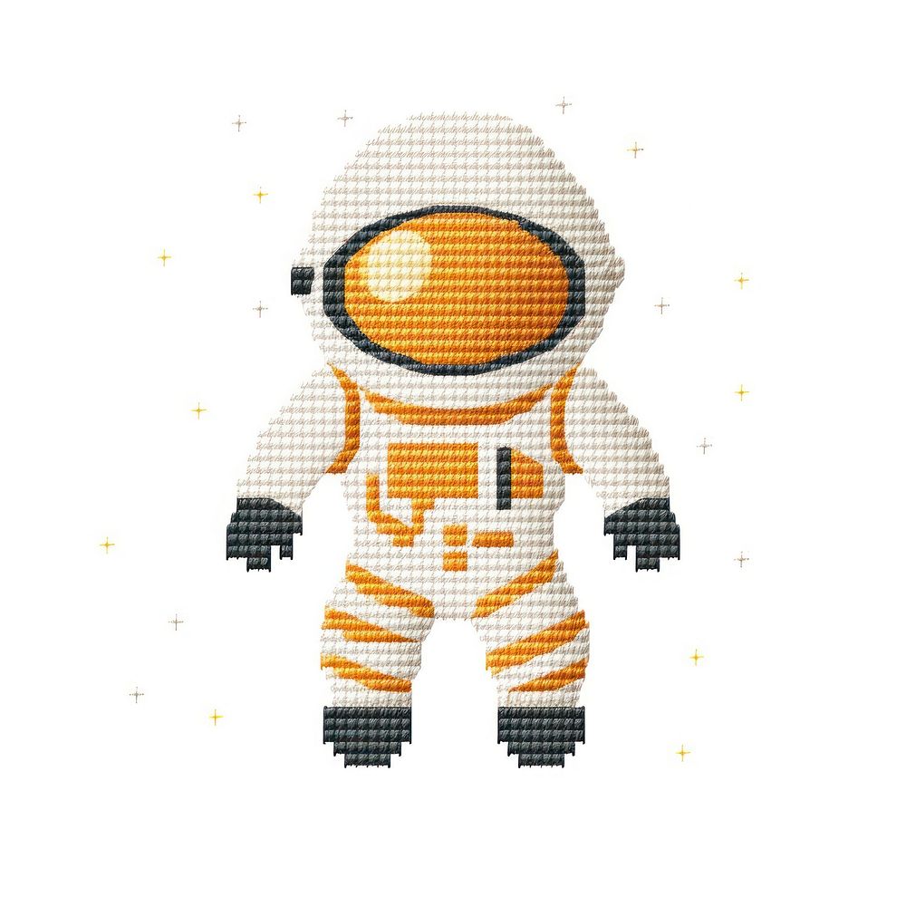 Cross stitch astronaut toy white background representation.