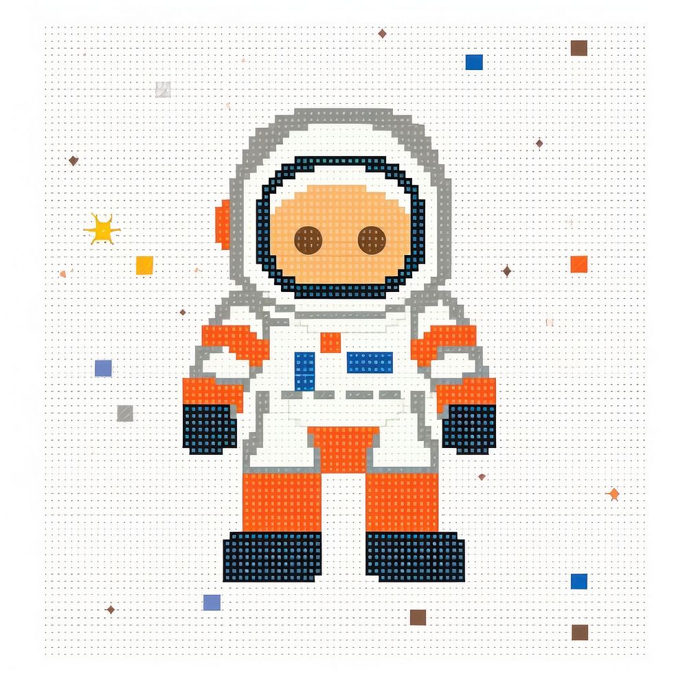 Cross stitch astronaut pattern technology futuristic.