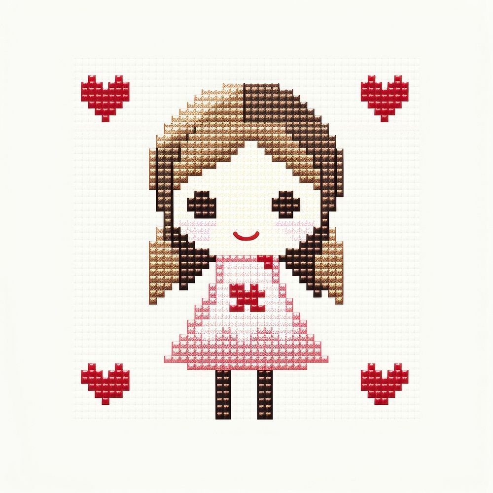 Cross stitch girl embroidery pattern representation.