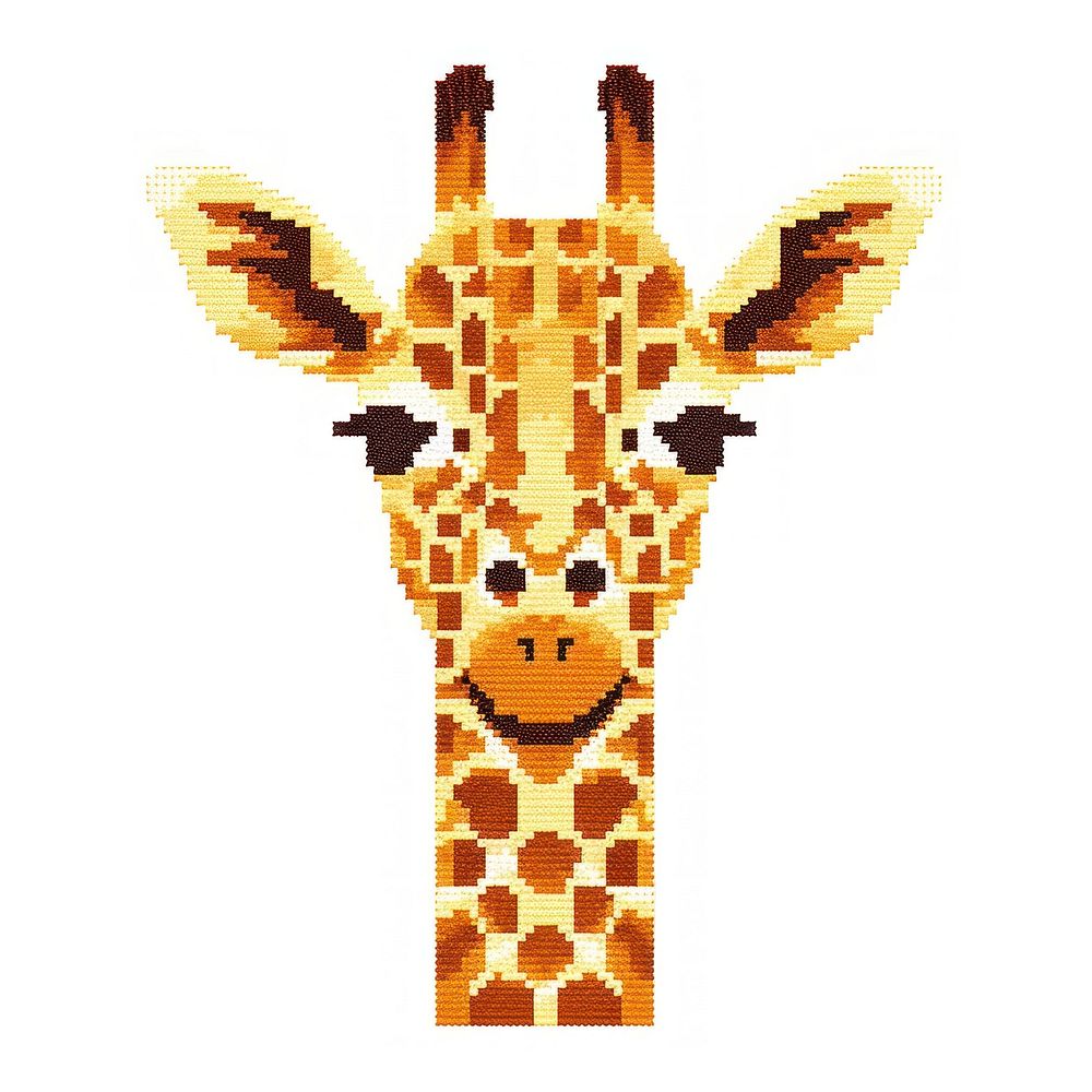 Cross stitch giraffe animal mammal white background.