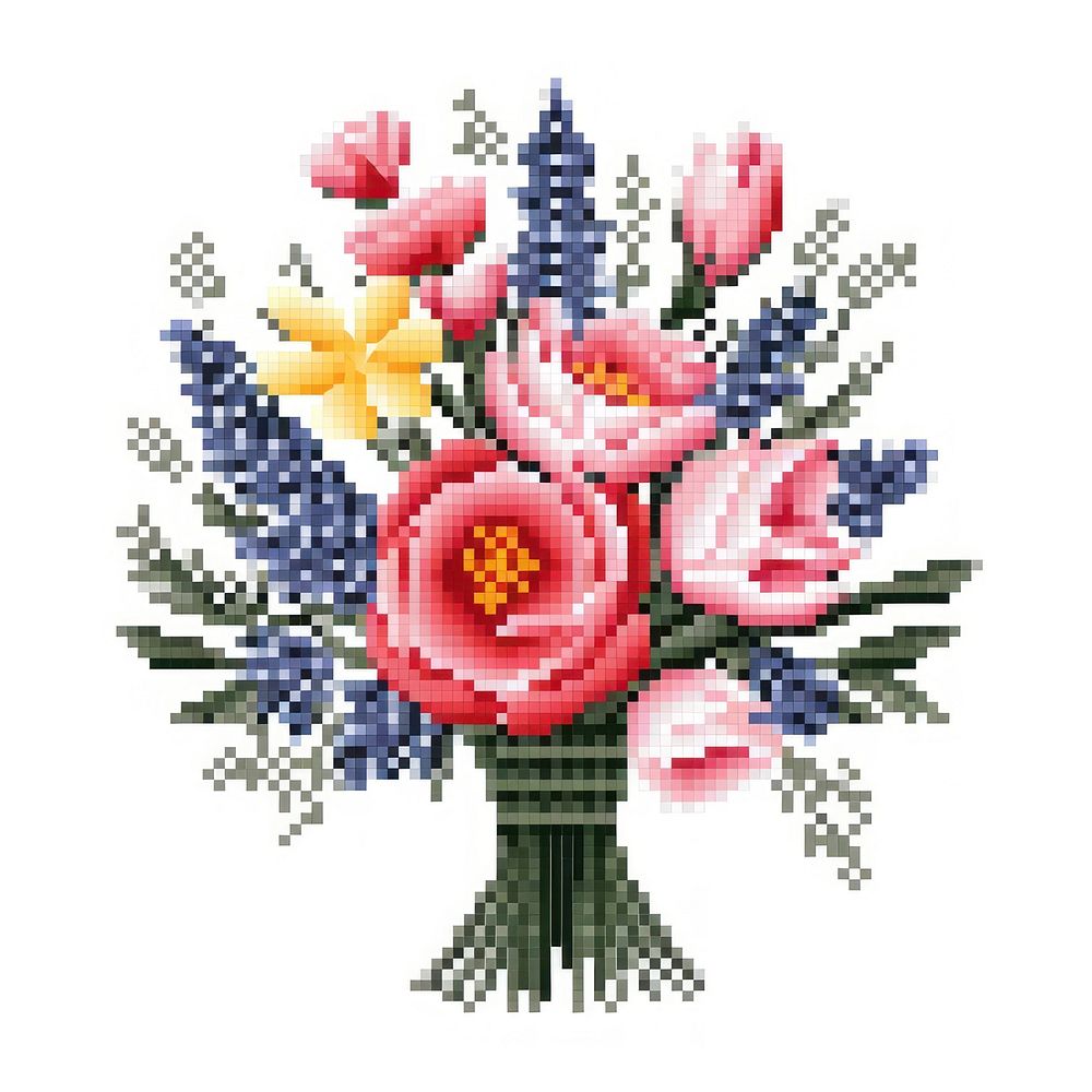 Cross stitch flower bouquet embroidery needlework graphics.