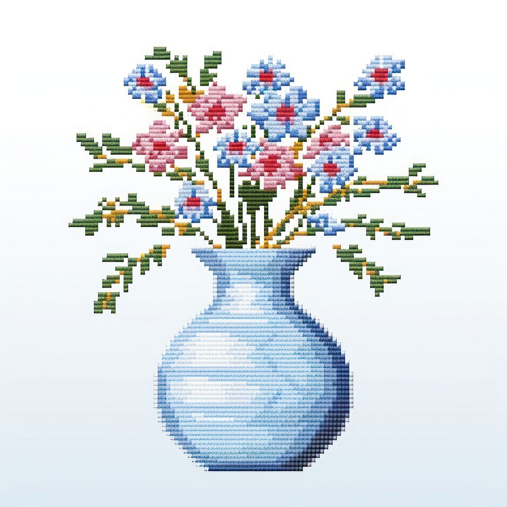 Cross stitch flower vase embroidery pattern plant.