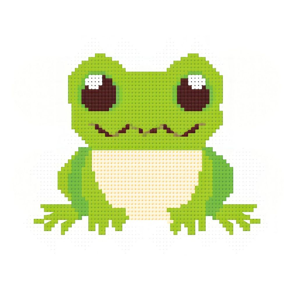 Cross stitch frog amphibian animal white background.