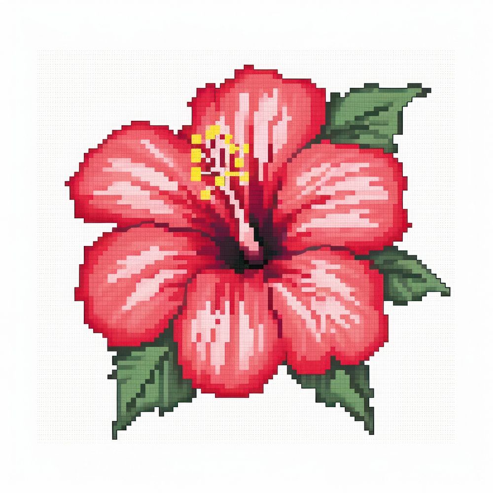 Cross stitch hibiscus embroidery needlework flower.