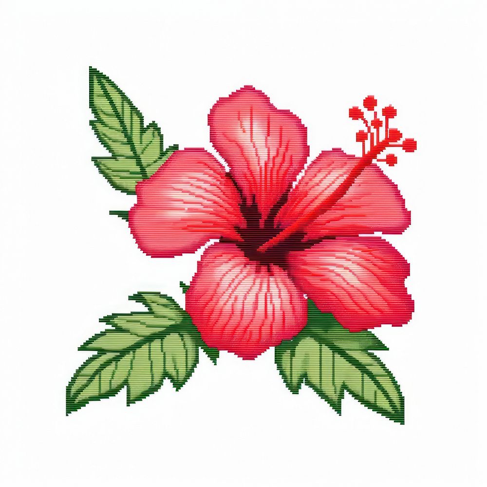 Cross stitch hibiscus embroidery flower plant.