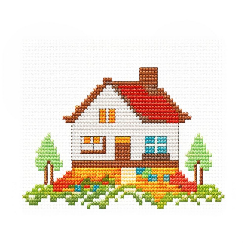 Cross stitch house embroidery needlework pattern.