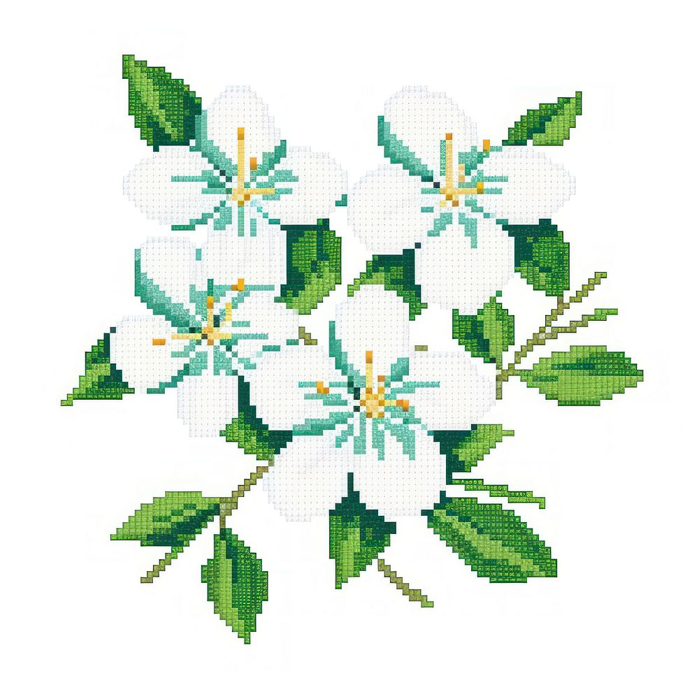 Cross stitch jasmine embroidery graphics pattern.