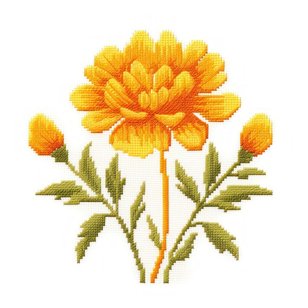 Cross stitch marigold embroidery needlework pattern.