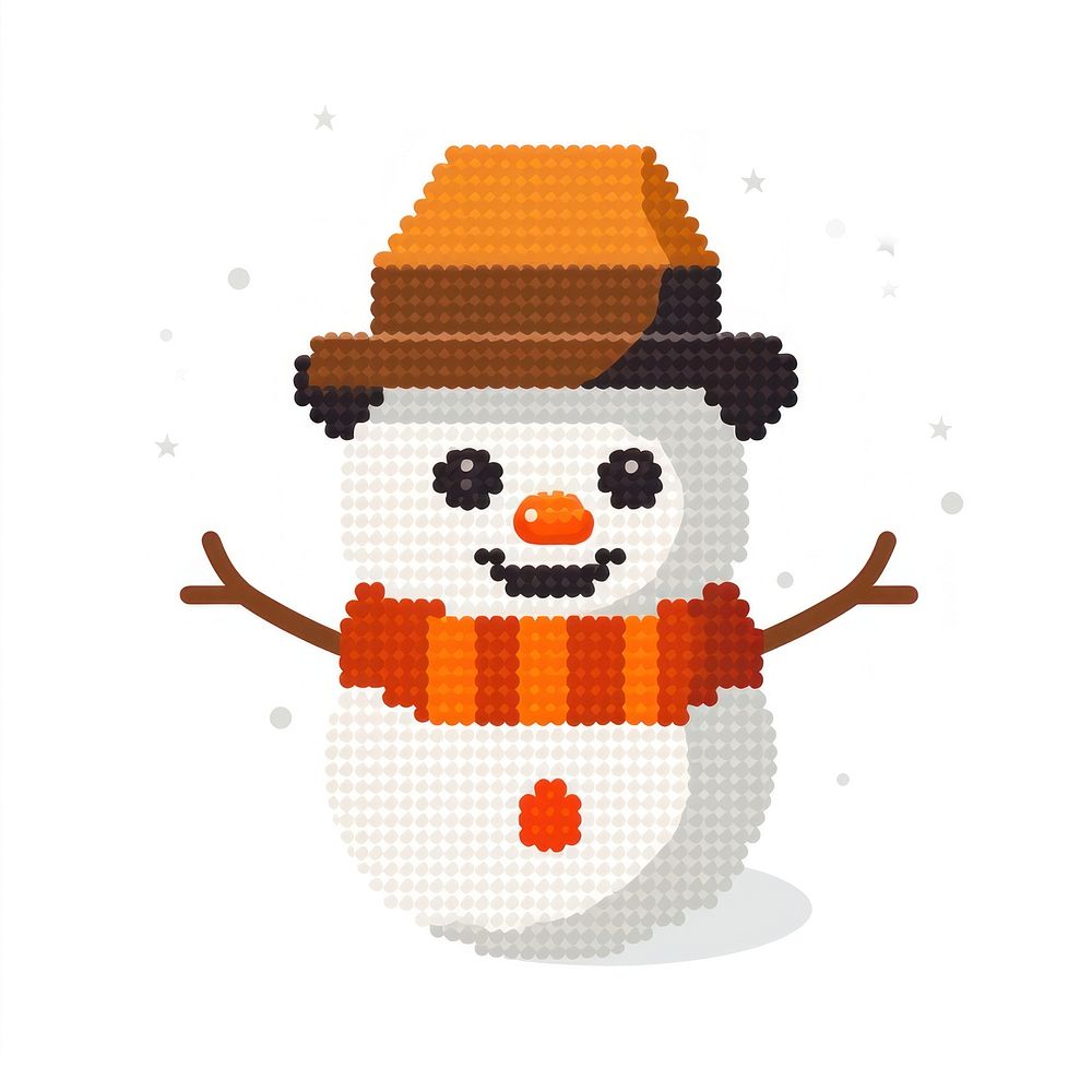 Cross stitch snowman winter anthropomorphic representation.