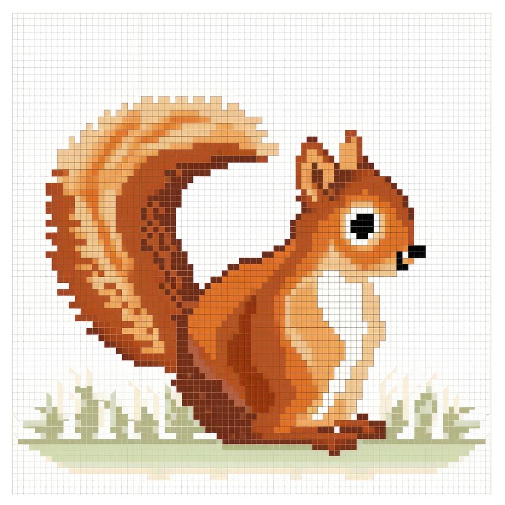 Cross stitch squirrel textile animal mammal.