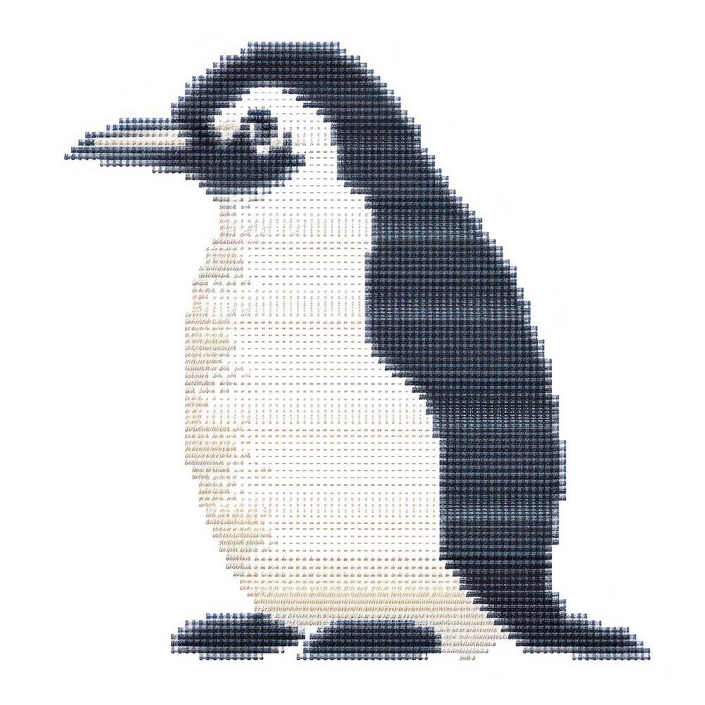 Cross stitch penguin animal bird white background.