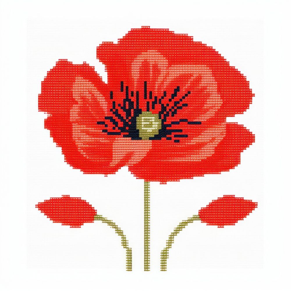 Cross stitch poppy embroidery pattern flower.